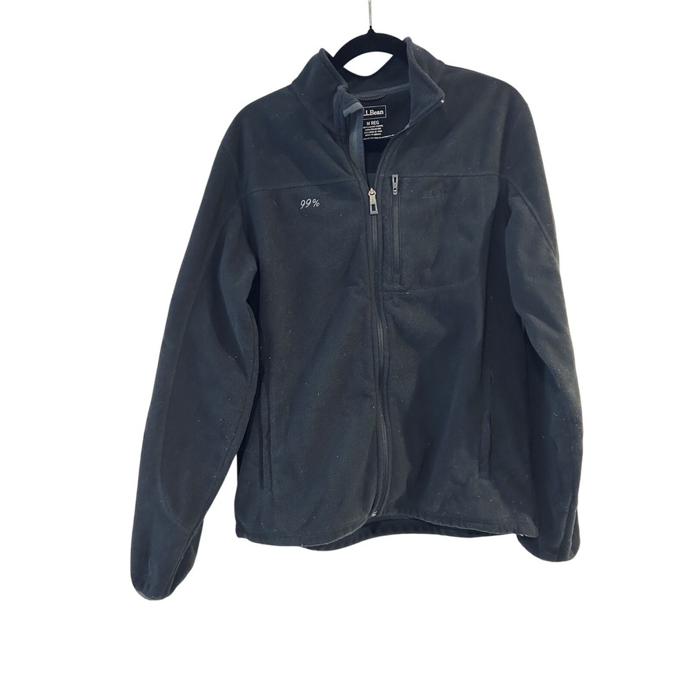 LL Bean Windproof Fleece Mens M Jacket Black Full Zip Pocket Pre Owned‎
